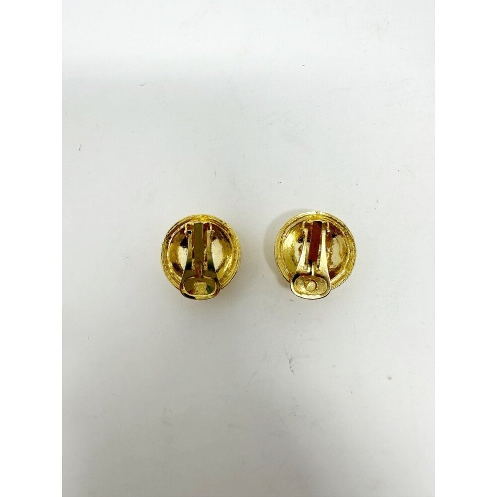 Chanel CC Logo Vintage‎ Matelasse Gold Plated Round Clip On Earrings Rise On - Picture 5 of 5